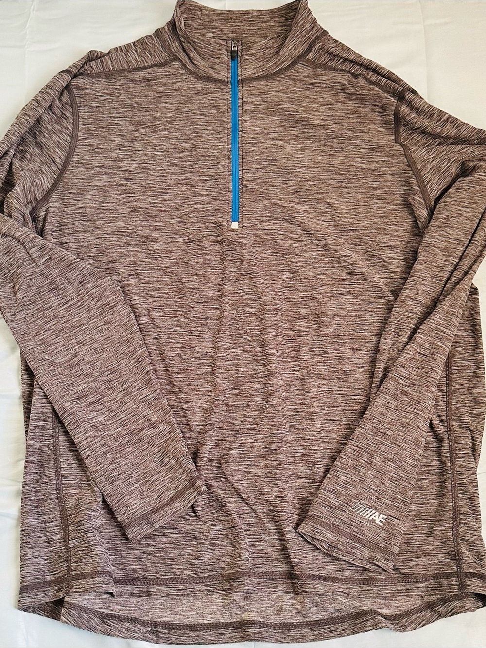American Eagle Outfitters Heather Grey Quarter-Zip Pullover with Blue Zip